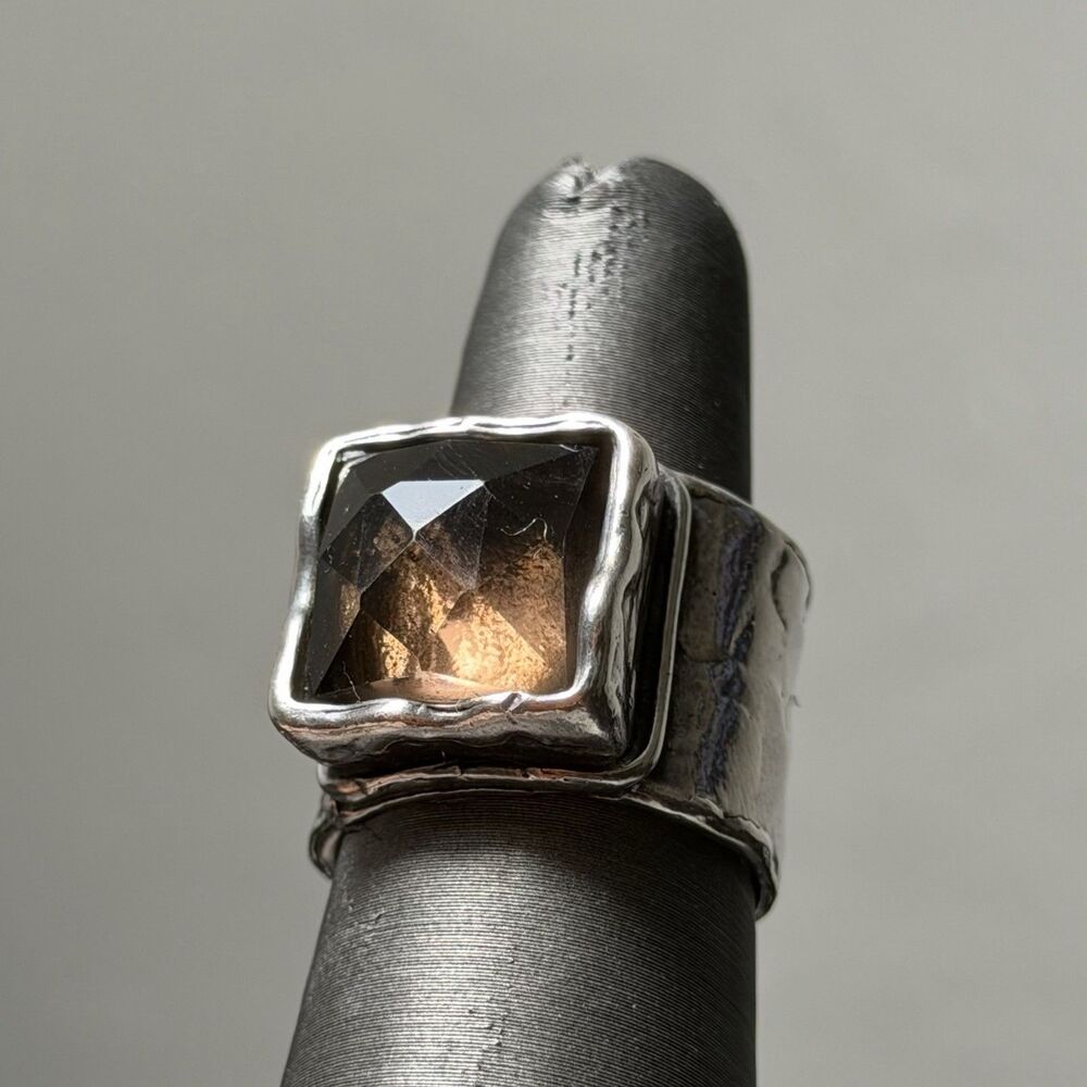 Silpada 925 Sterling Silver Model R1453 Smoky Quartz Cigar Band Ring Size 7.25